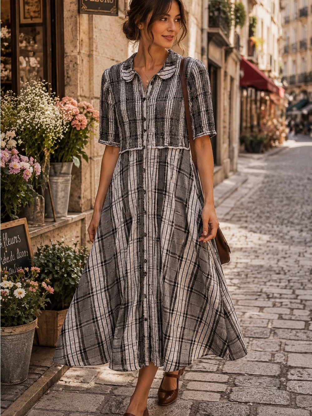 Anthropologie Maeve Plaid Midi Dress | Cottagecore Academia Button Front Dress